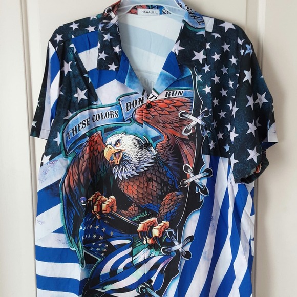 Hawalili Mens 2XL Shirt NWOT USA Patriotic These Colors Don't Run Graphics - Picture 1 of 3